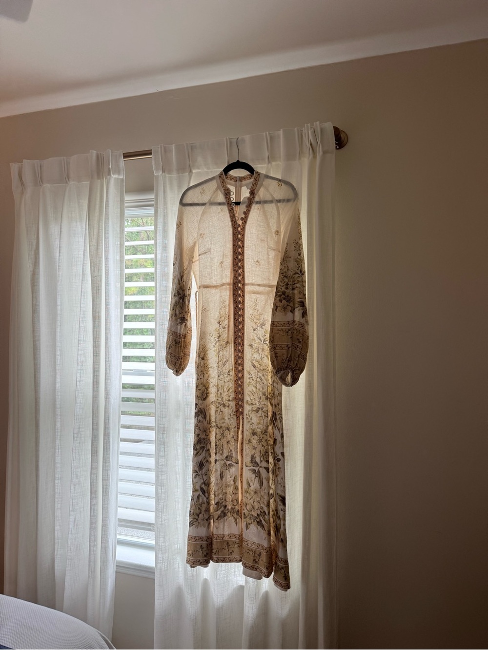 Zimmermann Cream Maxi Dress 1 with Olive and Pink Floral Trim (US 4-6 or Small) - Picture 2 of 5